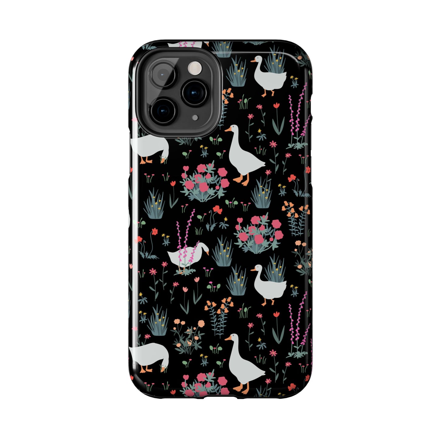 Whimsical Floral Duck Tough Phone Case - Stylish Protection for Your Device