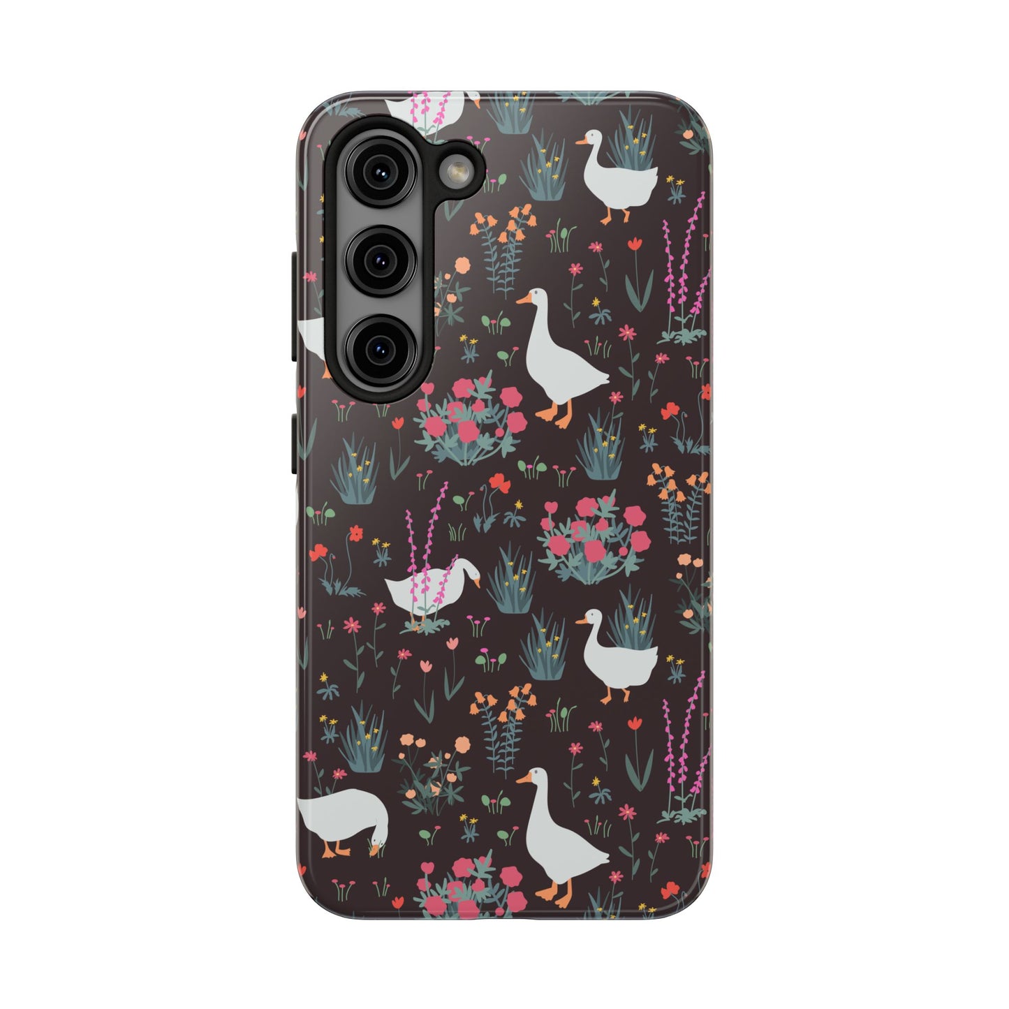 Whimsical Floral Goose Tough Phone Case - Stylish Protection for Nature Lovers