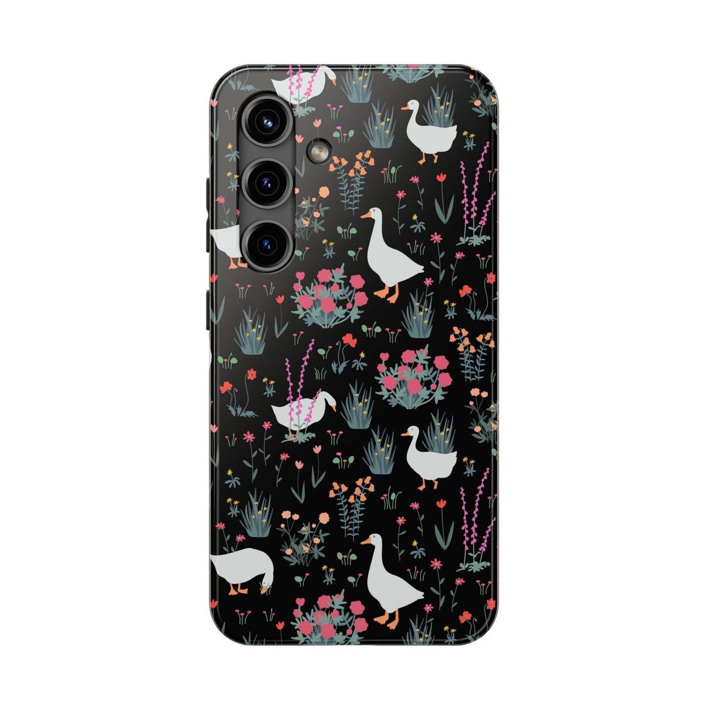 Whimsical Floral Duck Tough Phone Case - Stylish Protection for Your Device