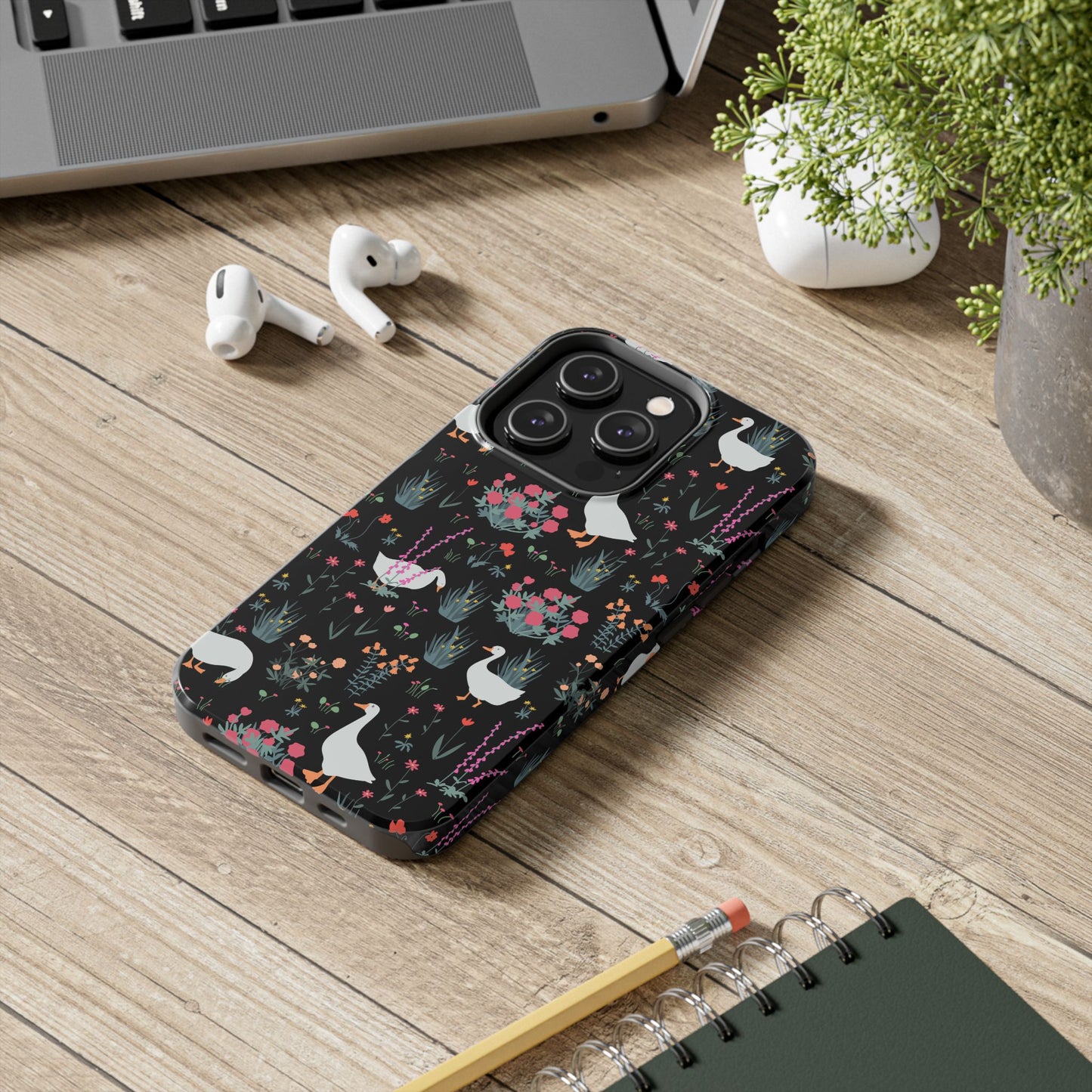 Whimsical Floral Duck Tough Phone Case - Stylish Protection for Your Device