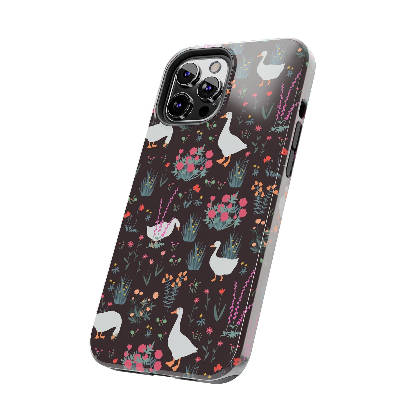Whimsical Floral Goose Tough Phone Case - Stylish Protection for Nature Lovers