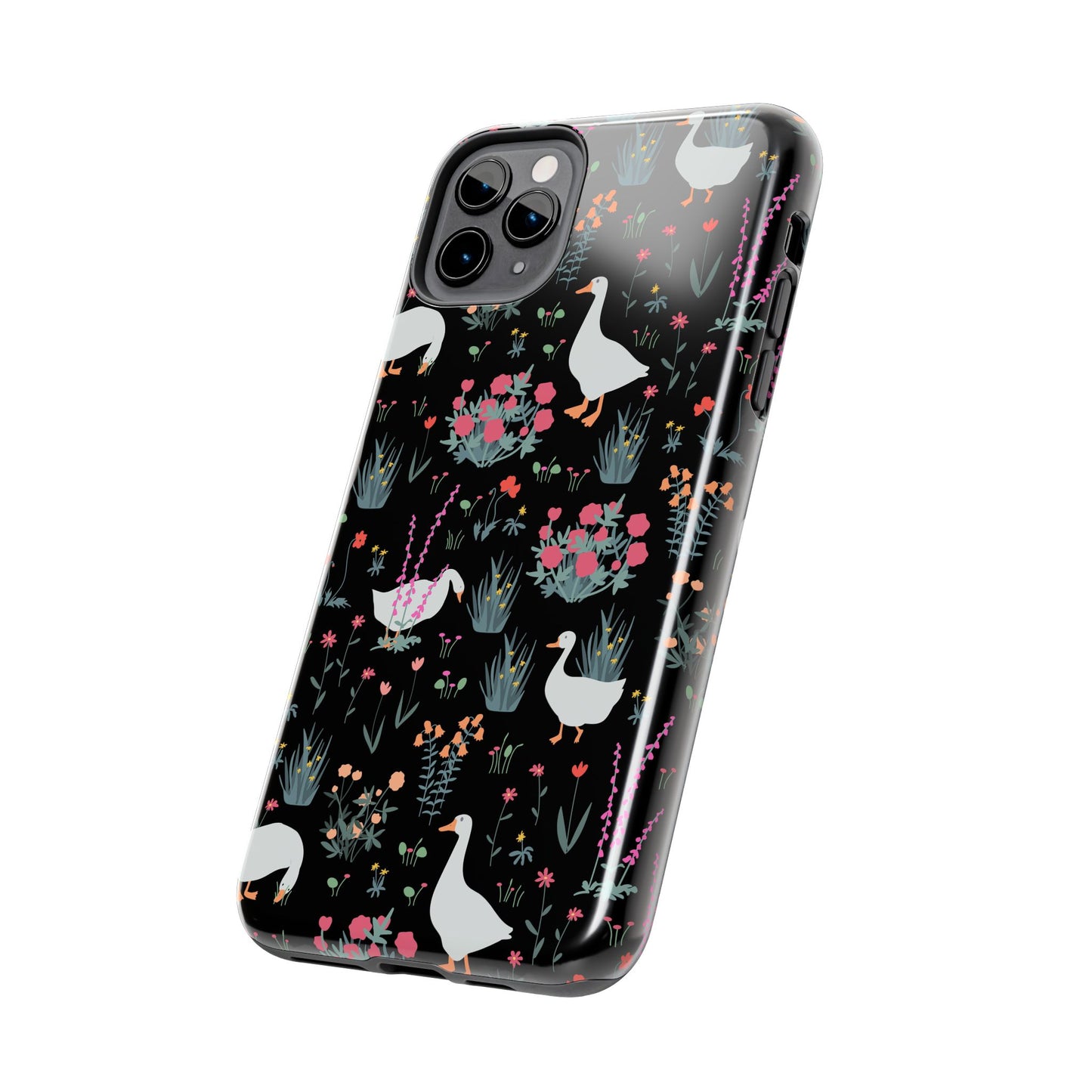 Whimsical Floral Duck Tough Phone Case - Stylish Protection for Your Device