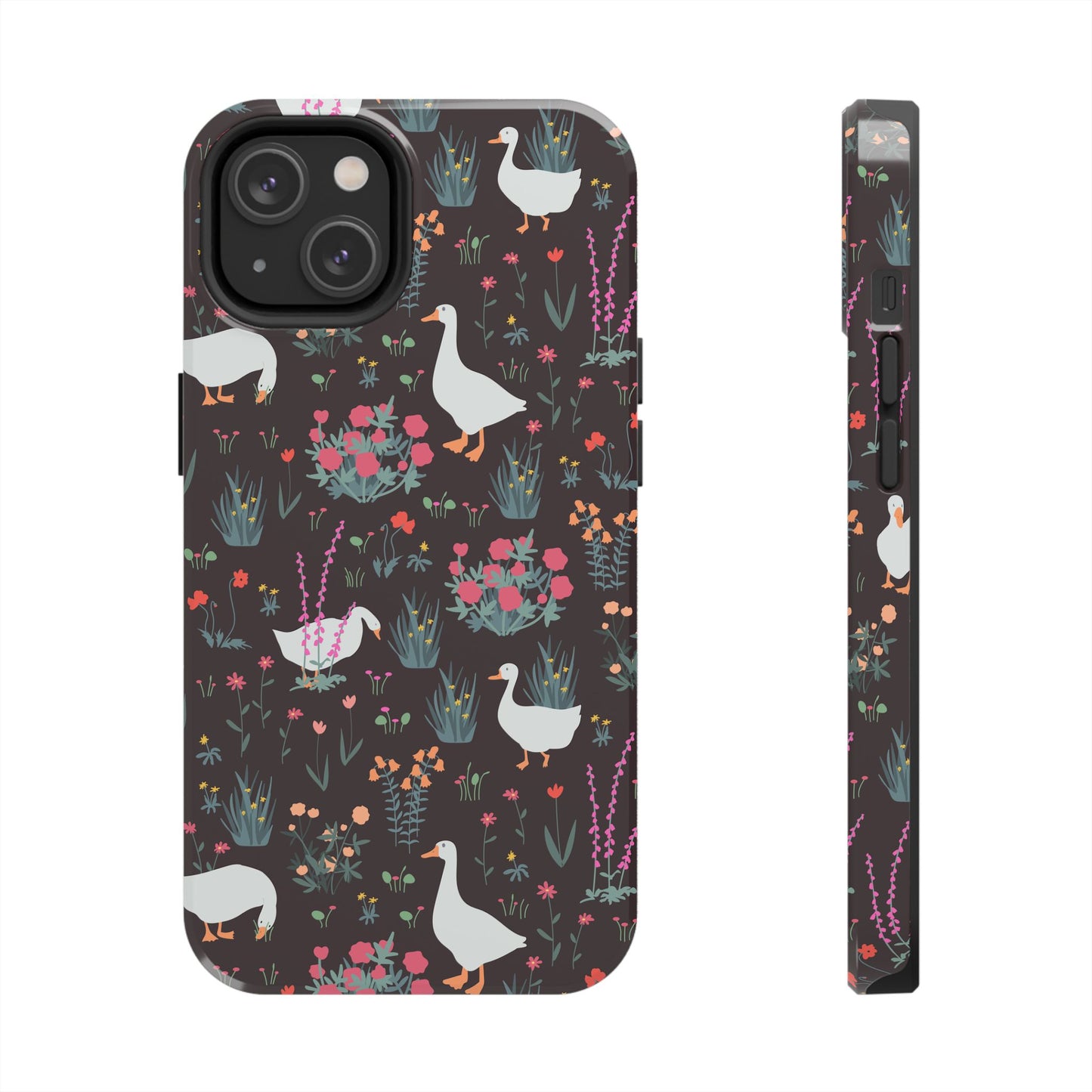 Whimsical Floral Goose Tough Phone Case - Stylish Protection for Nature Lovers
