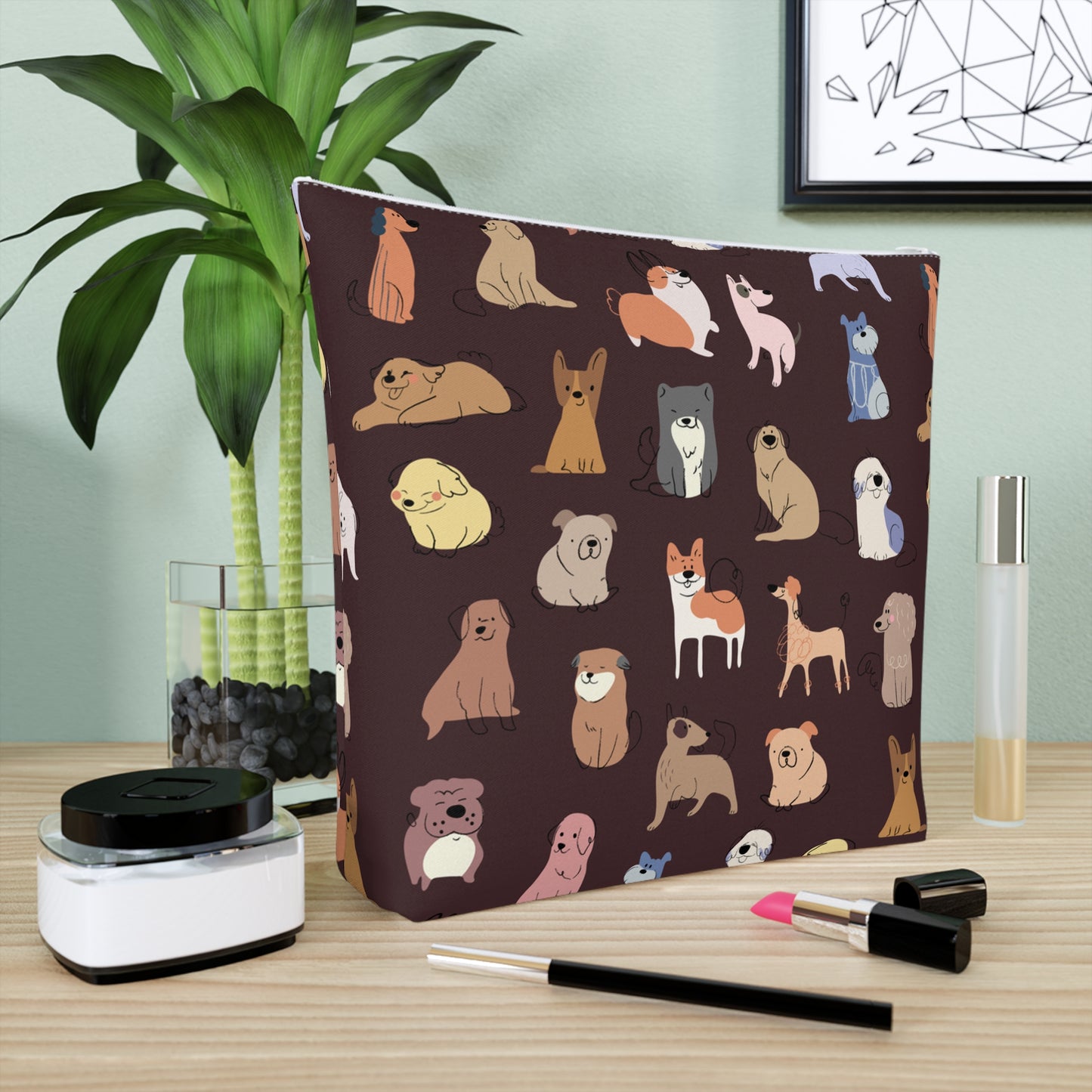 Adorable Dog Patterned Cotton Cosmetic Bag - Perfect Gift for Pet Lovers