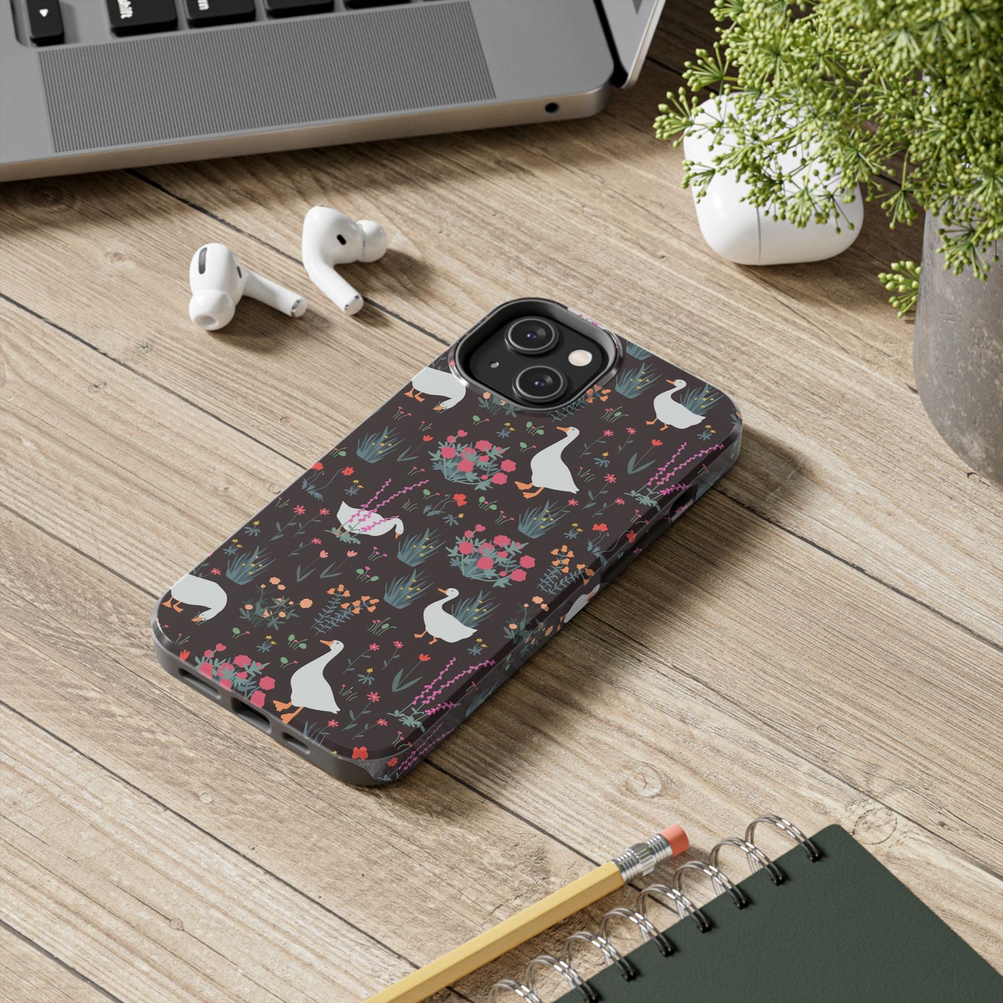 Whimsical Floral Goose Tough Phone Case - Stylish Protection for Nature Lovers