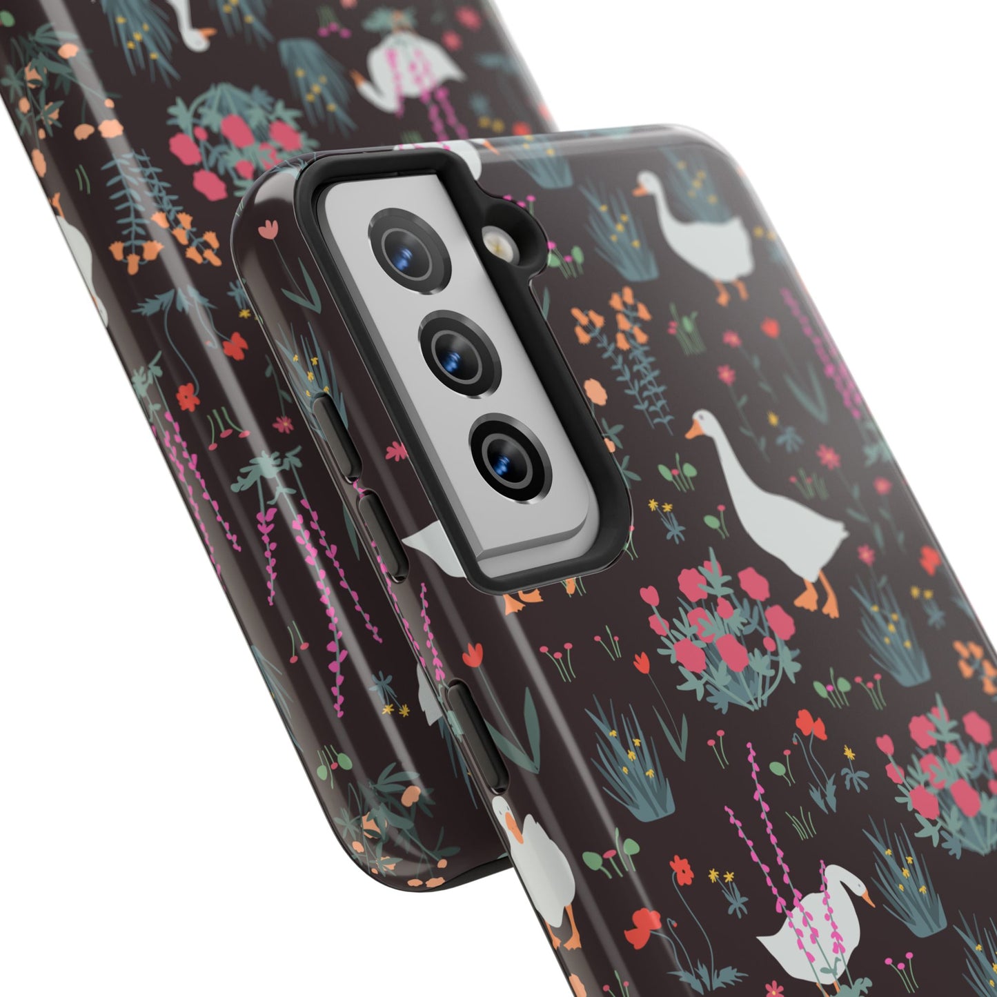 Whimsical Floral Goose Tough Phone Case - Stylish Protection for Nature Lovers