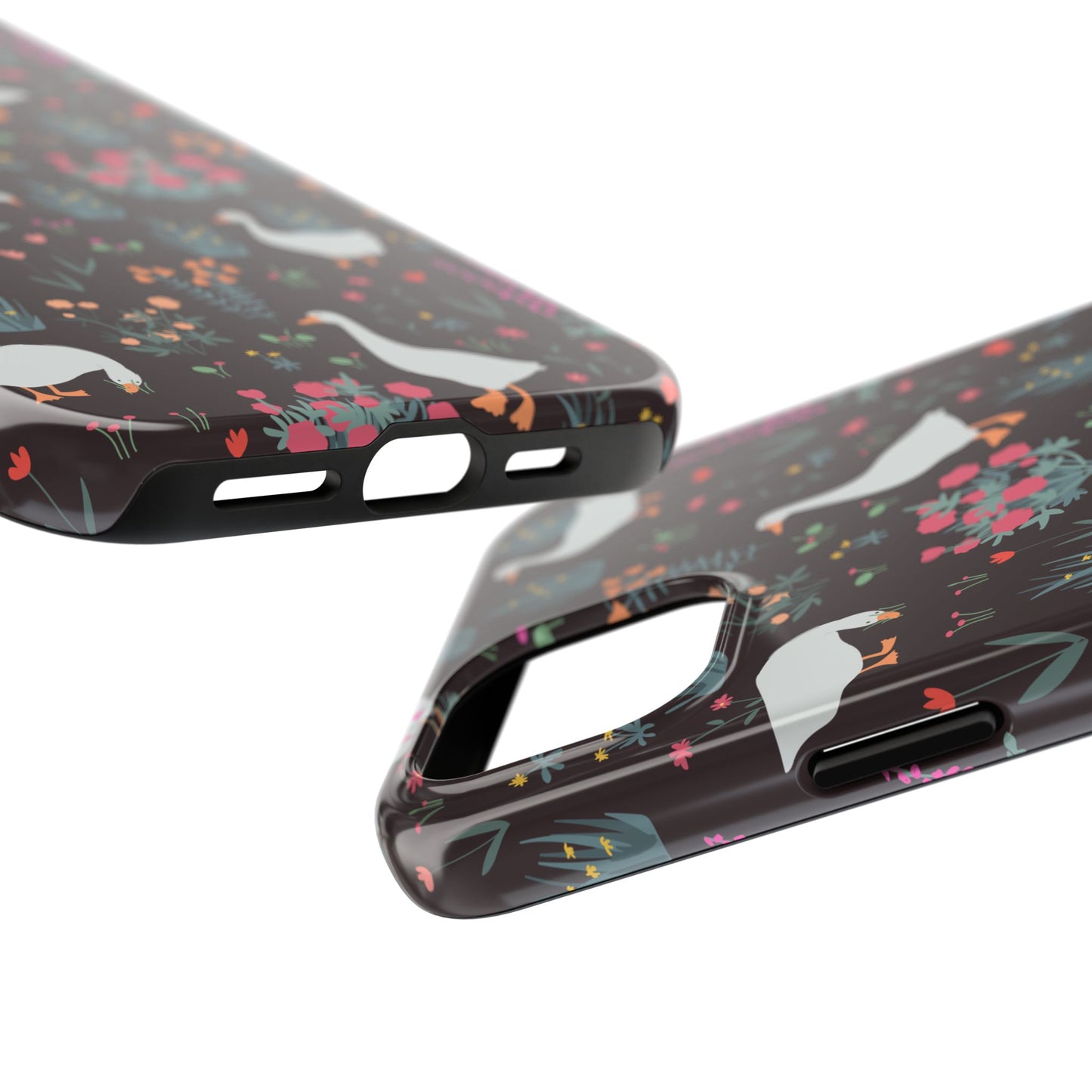 Whimsical Floral Goose Tough Phone Case - Stylish Protection for Nature Lovers