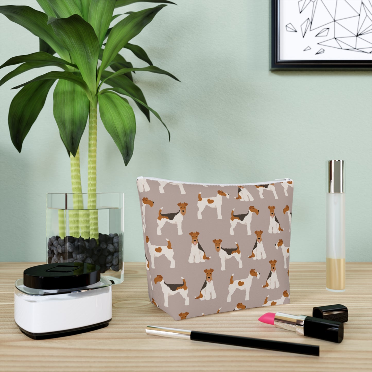 Adorable Wire Fox Terrier Patterned Cotton Cosmetic Bag - Perfect Gift for Pet Lovers