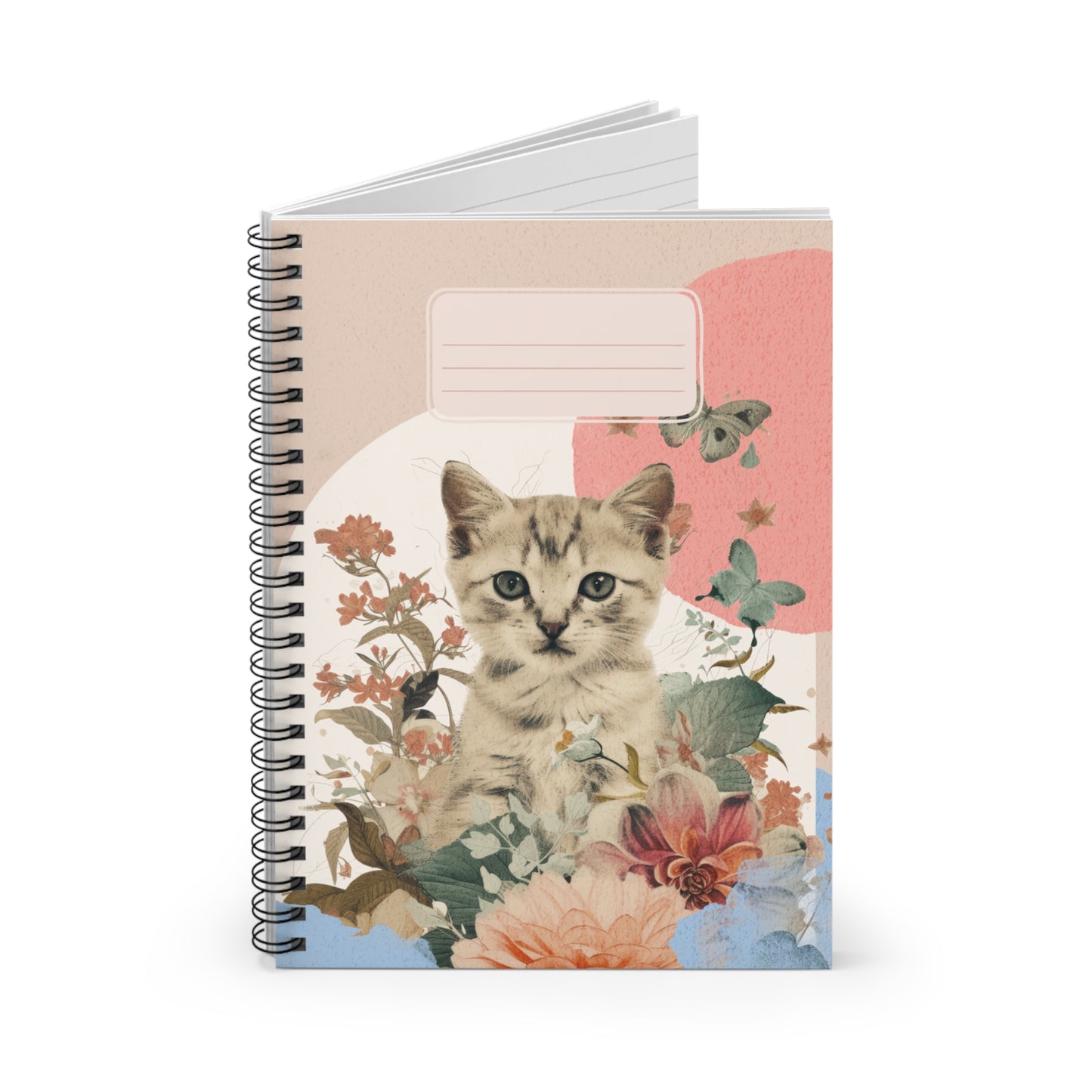 Whimsical Cat Floral Spiral Notebook – Ruled Lined Journal for Cat Lovers