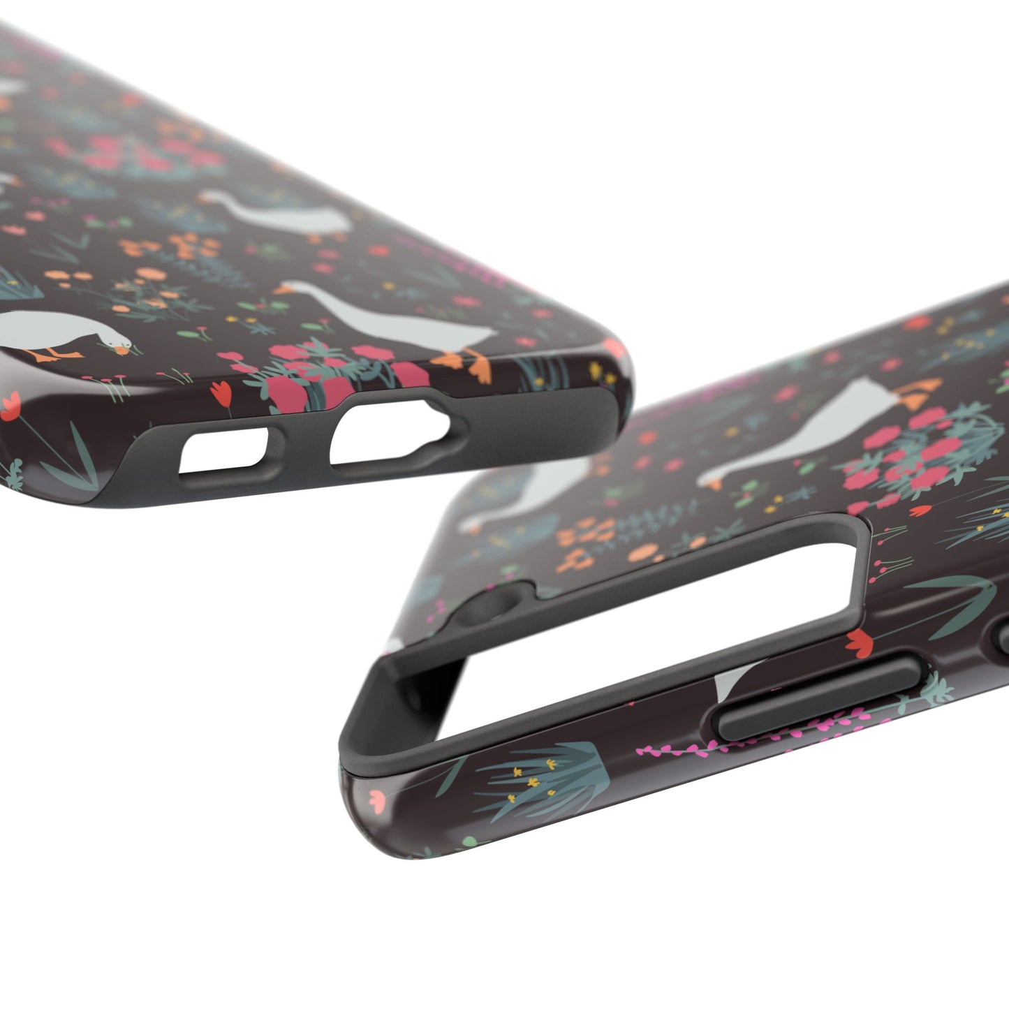 Whimsical Floral Goose Tough Phone Case - Stylish Protection for Nature Lovers