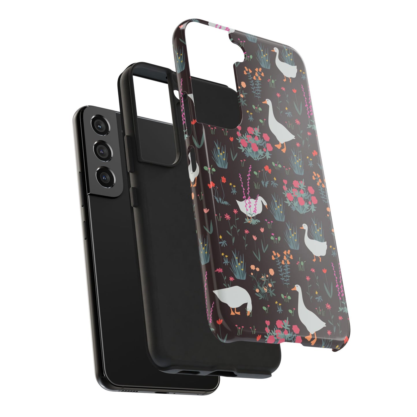 Whimsical Floral Goose Tough Phone Case - Stylish Protection for Nature Lovers