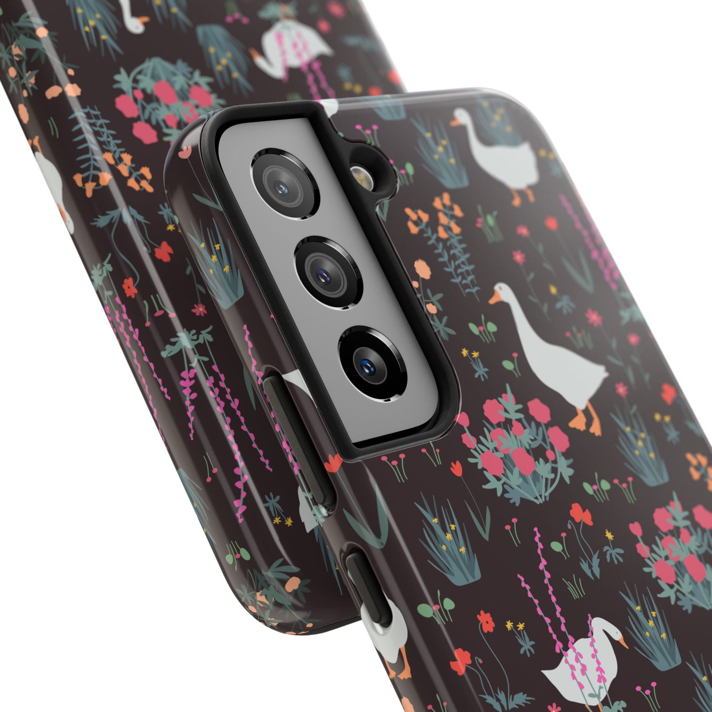 Whimsical Floral Goose Tough Phone Case - Stylish Protection for Nature Lovers