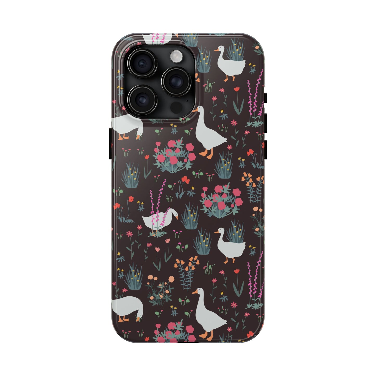 Whimsical Floral Goose Tough Phone Case - Stylish Protection for Nature Lovers