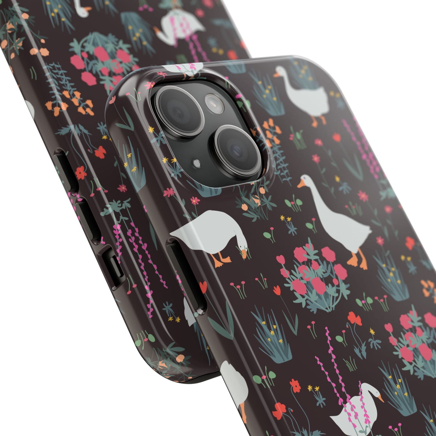 Whimsical Floral Goose Tough Phone Case - Stylish Protection for Nature Lovers