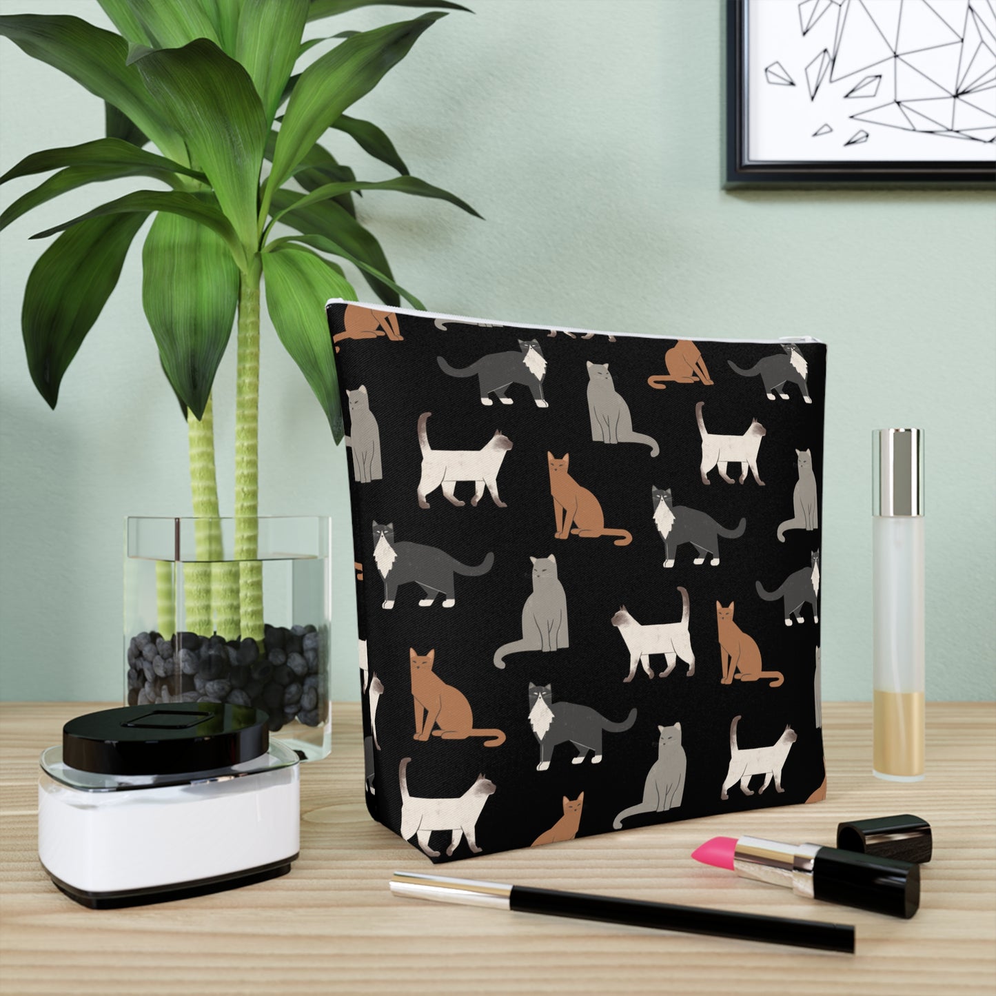 Cute Cubist Cat Print Cotton Cosmetic Bag - Pet Lover Gift