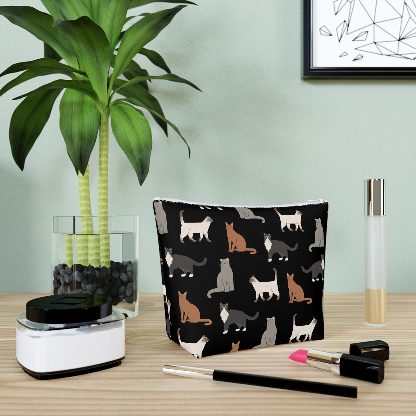 Cute Cubist Cat Print Cotton Cosmetic Bag - Pet Lover Gift