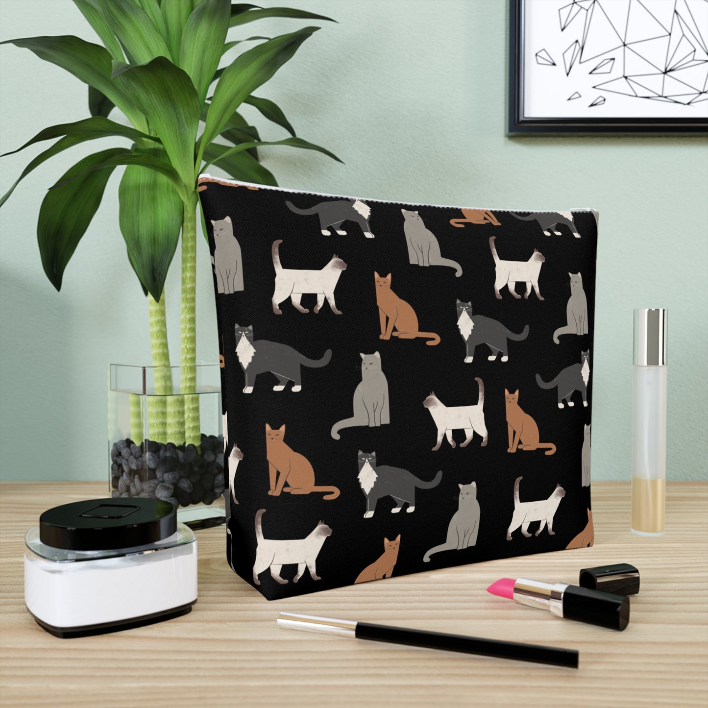Cute Cubist Cat Print Cotton Cosmetic Bag - Pet Lover Gift