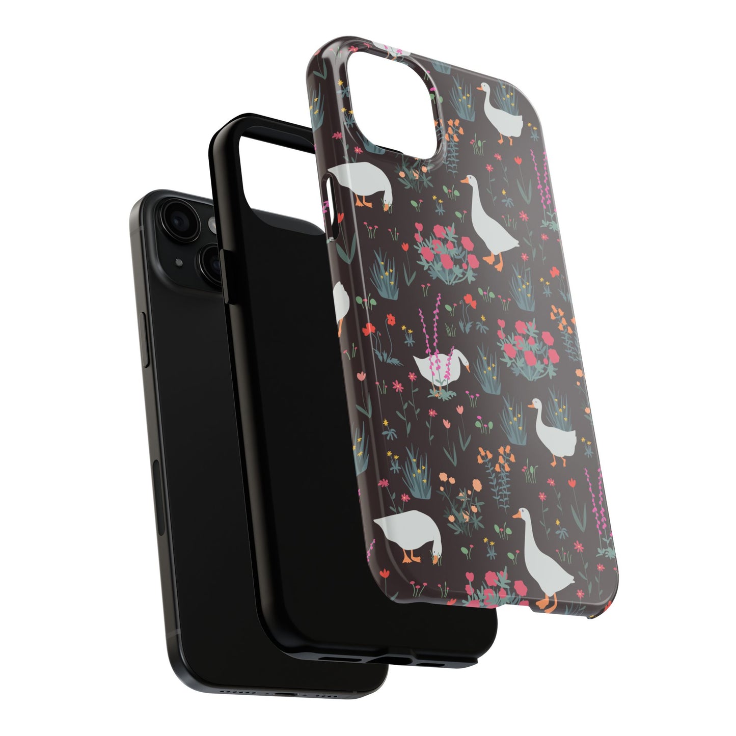 Whimsical Floral Goose Tough Phone Case - Stylish Protection for Nature Lovers