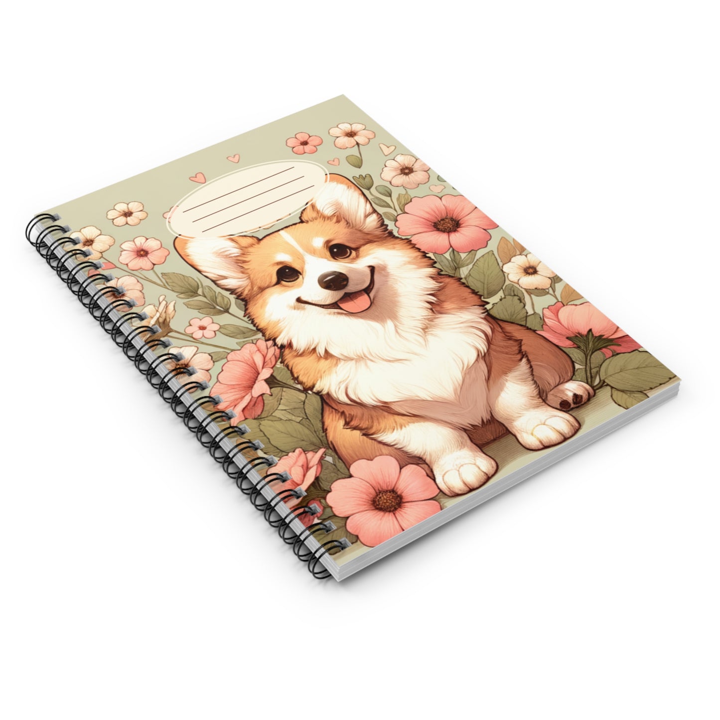 Cute Corgi Floral Spiral Notebook - Ruled Lines for Pet Lovers