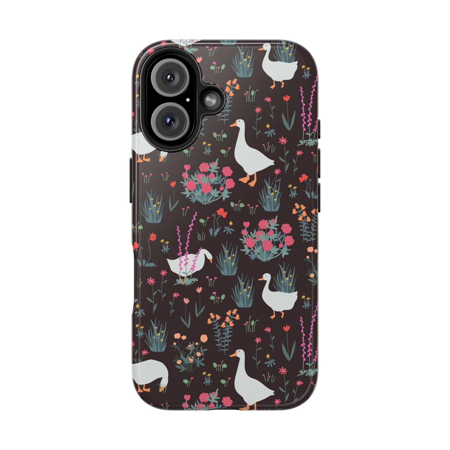 Whimsical Floral Goose Tough Phone Case - Stylish Protection for Nature Lovers