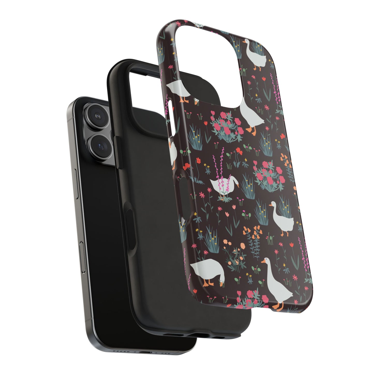 Whimsical Floral Goose Tough Phone Case - Stylish Protection for Nature Lovers