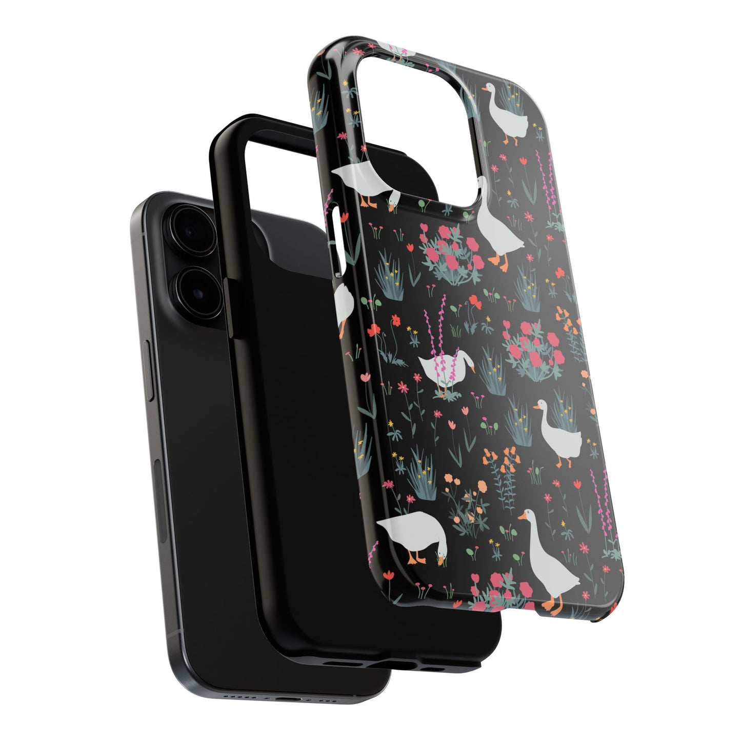 Whimsical Floral Duck Tough Phone Case - Stylish Protection for Your Device