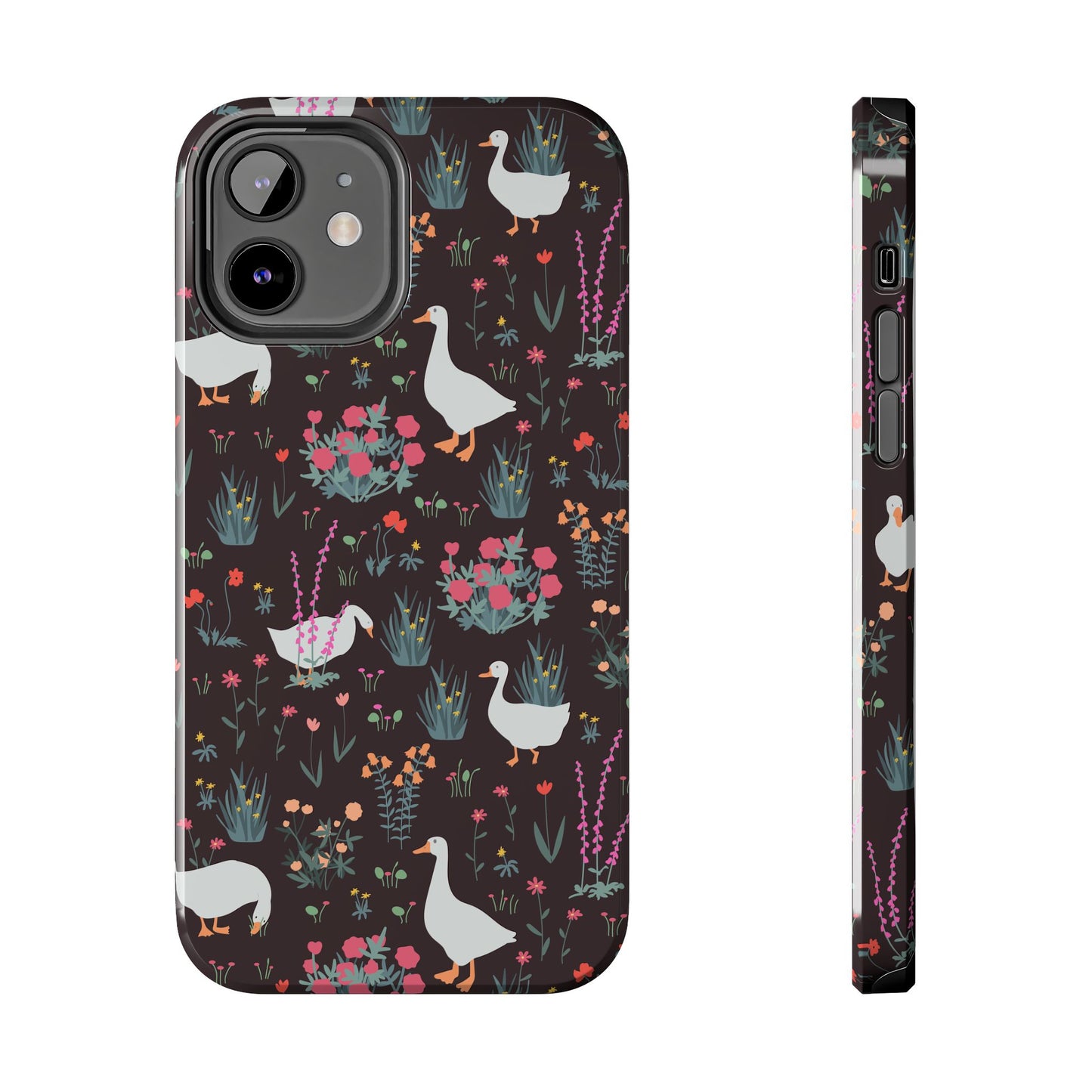 Whimsical Floral Goose Tough Phone Case - Stylish Protection for Nature Lovers