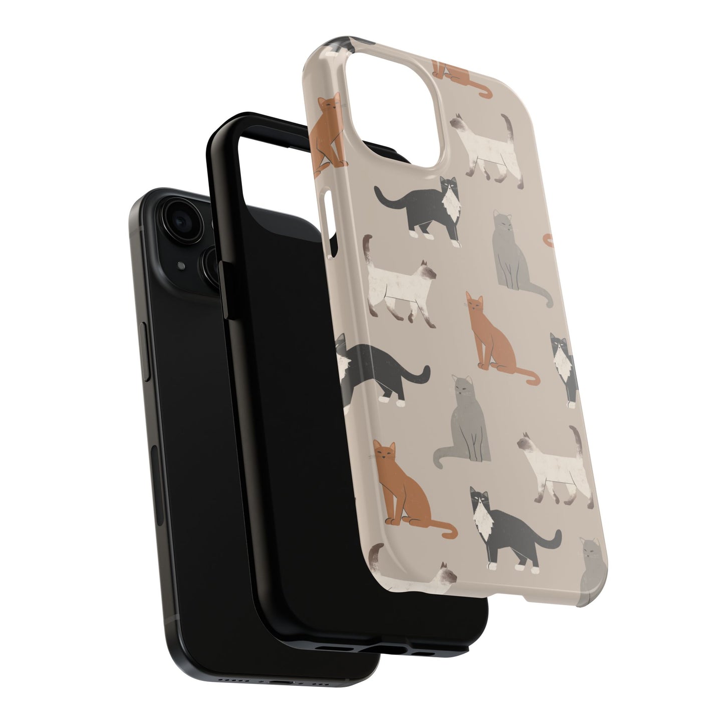 Cubist Cat Pattern Tough Phone Cases for Pet Lovers - Durable Protection and Cute Design
