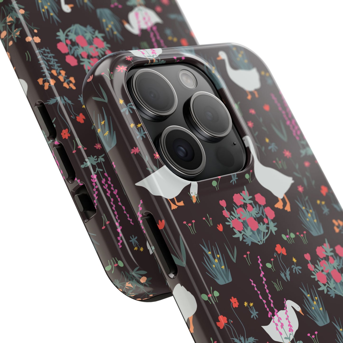Whimsical Floral Goose Tough Phone Case - Stylish Protection for Nature Lovers