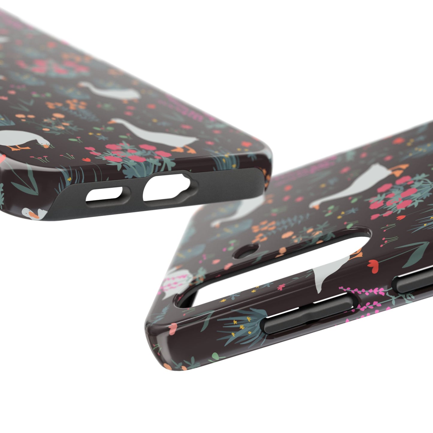 Whimsical Floral Goose Tough Phone Case - Stylish Protection for Nature Lovers