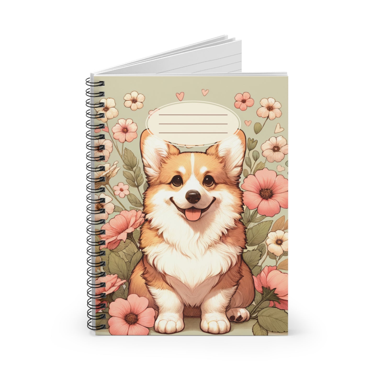 Cute Corgi Floral Spiral Notebook - Ruled Lines for Pet Lovers