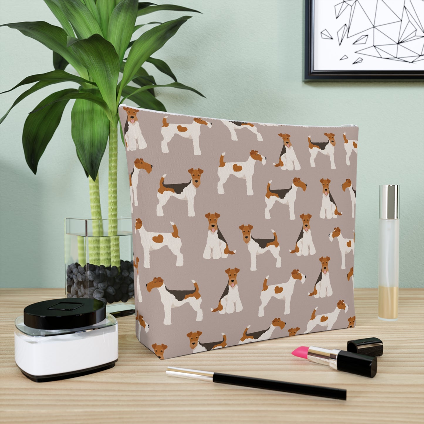 Adorable Wire Fox Terrier Patterned Cotton Cosmetic Bag - Perfect Gift for Pet Lovers
