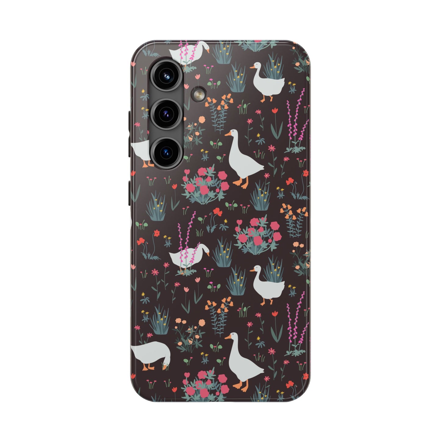 Whimsical Floral Goose Tough Phone Case - Stylish Protection for Nature Lovers