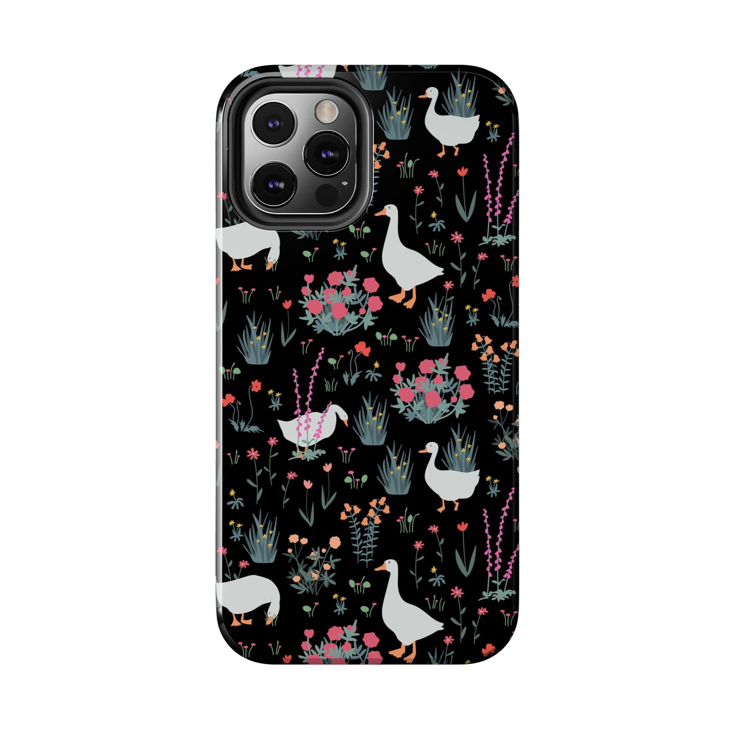 Whimsical Floral Duck Tough Phone Case - Stylish Protection for Your Device