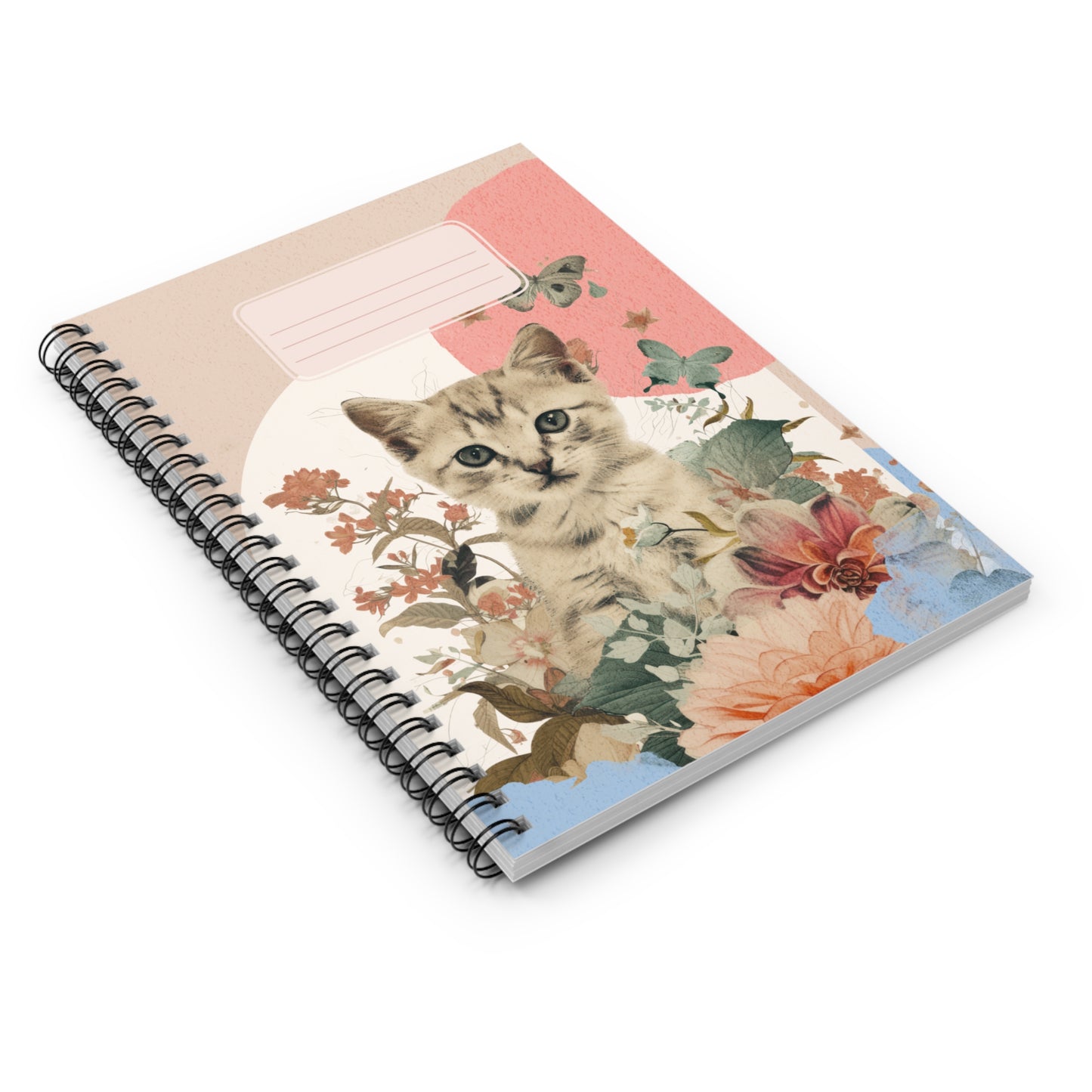 Whimsical Cat Floral Spiral Notebook – Ruled Lined Journal for Cat Lovers
