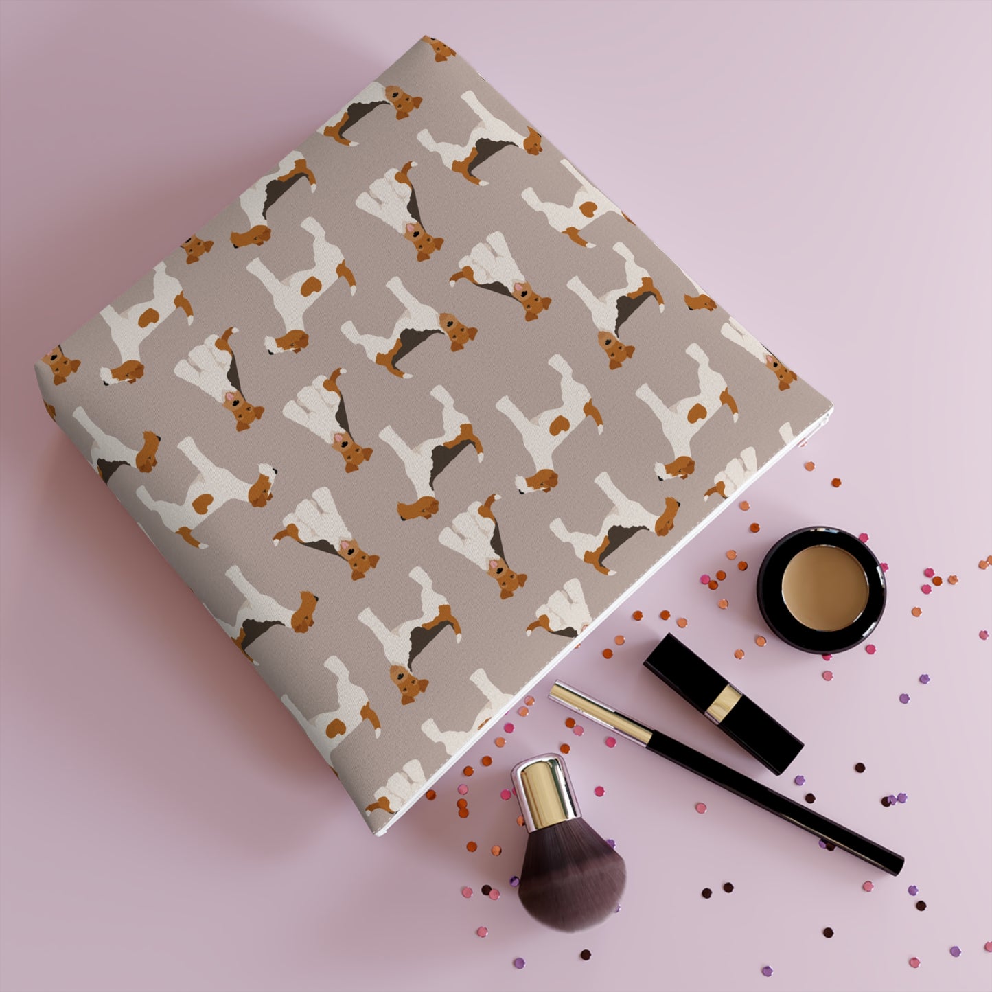 Adorable Wire Fox Terrier Patterned Cotton Cosmetic Bag - Perfect Gift for Pet Lovers