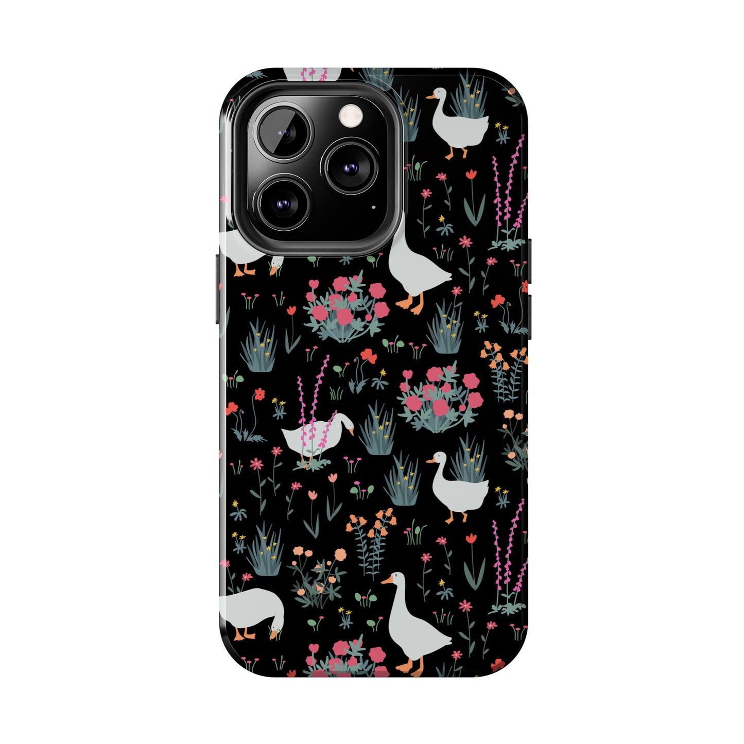 Whimsical Floral Duck Tough Phone Case - Stylish Protection for Your Device