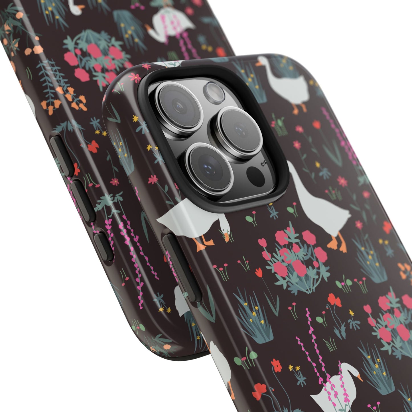 Whimsical Floral Goose Tough Phone Case - Stylish Protection for Nature Lovers
