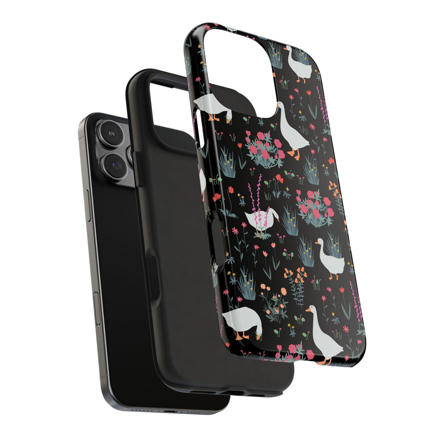 Whimsical Floral Duck Tough Phone Case - Stylish Protection for Your Device