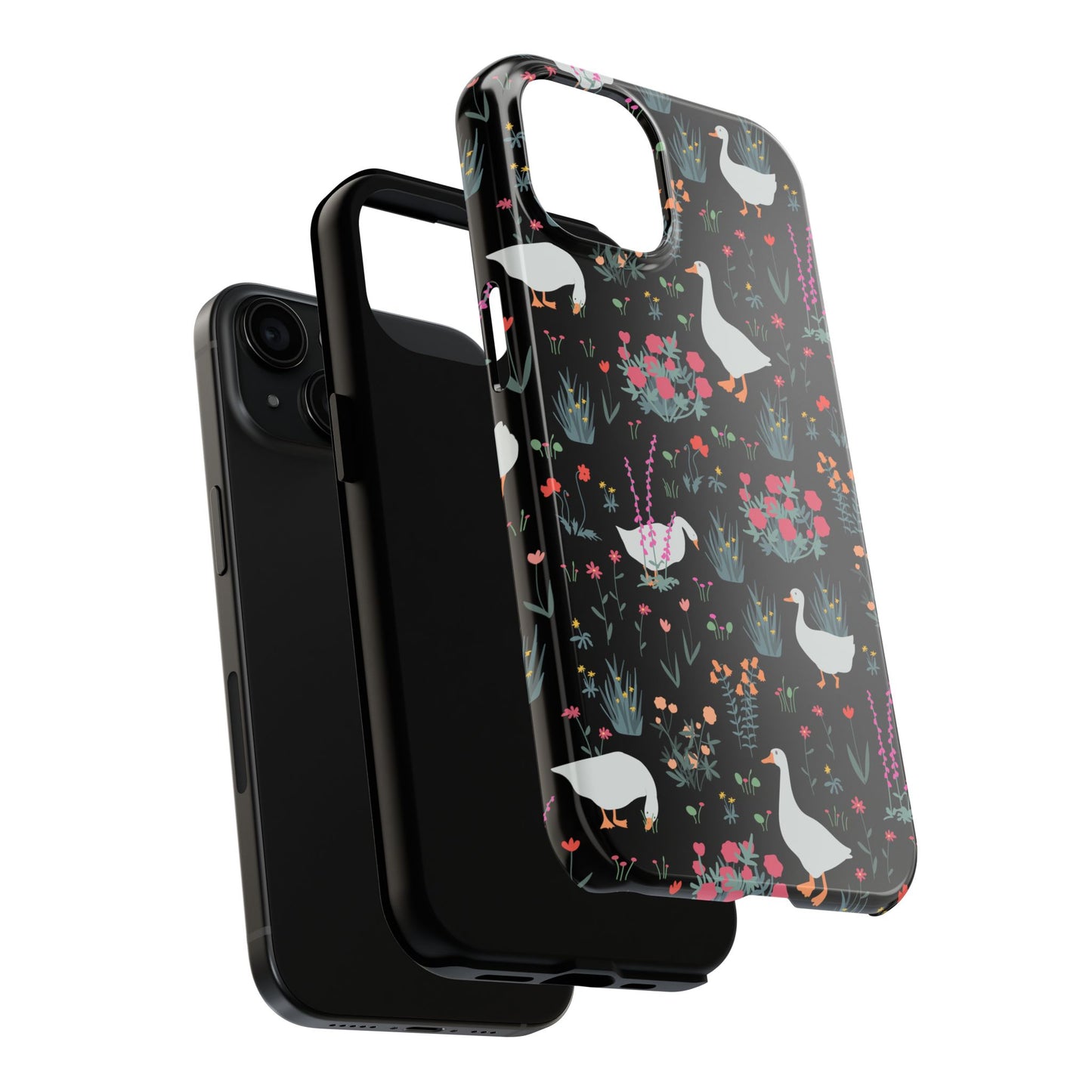 Whimsical Floral Duck Tough Phone Case - Stylish Protection for Your Device