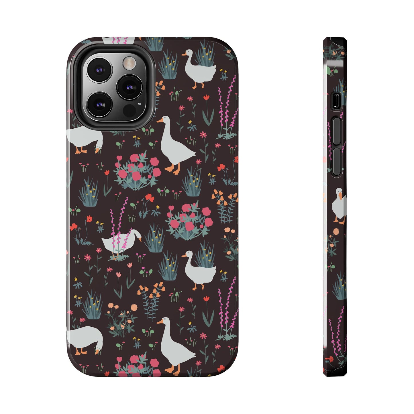 Whimsical Floral Goose Tough Phone Case - Stylish Protection for Nature Lovers