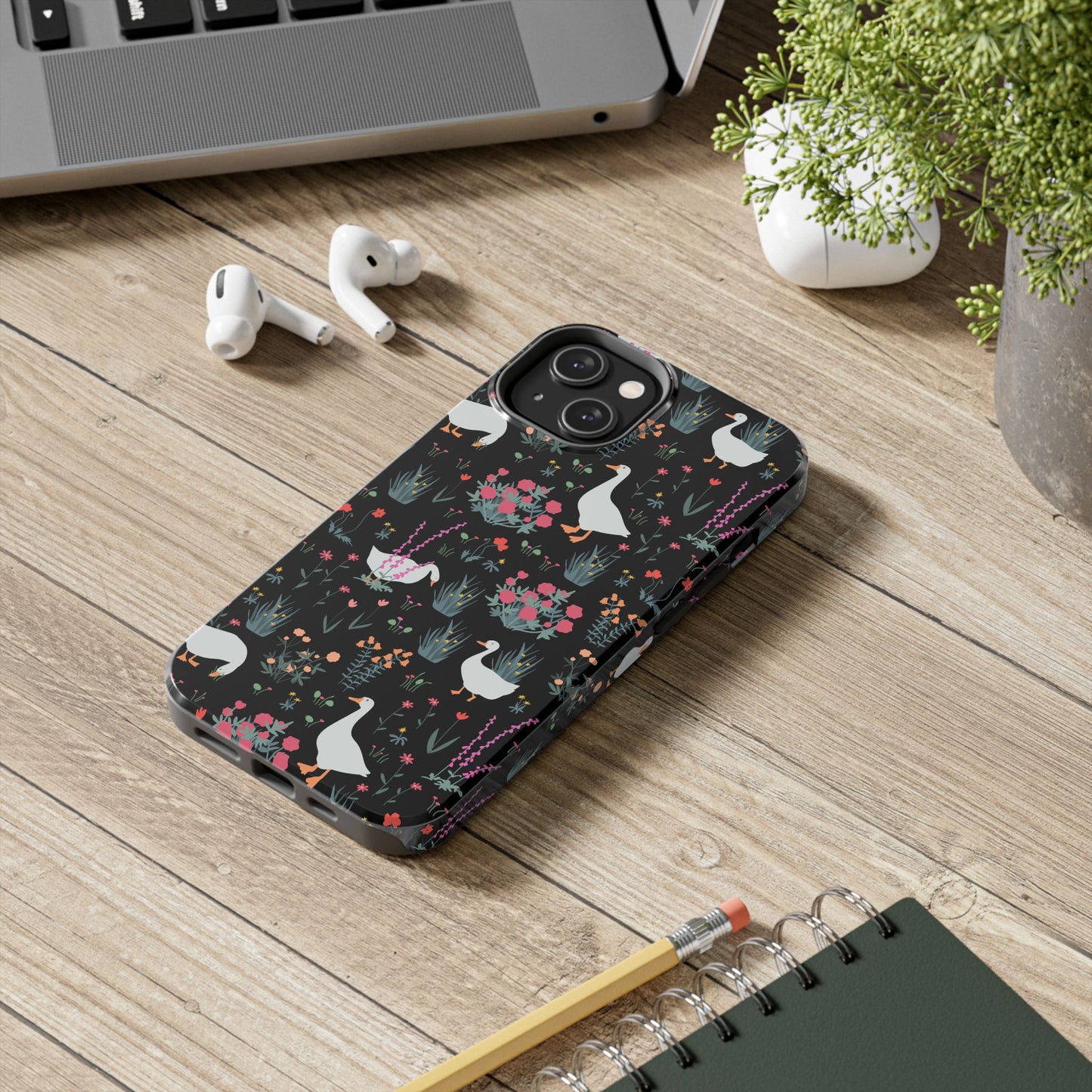 Whimsical Floral Duck Tough Phone Case - Stylish Protection for Your Device