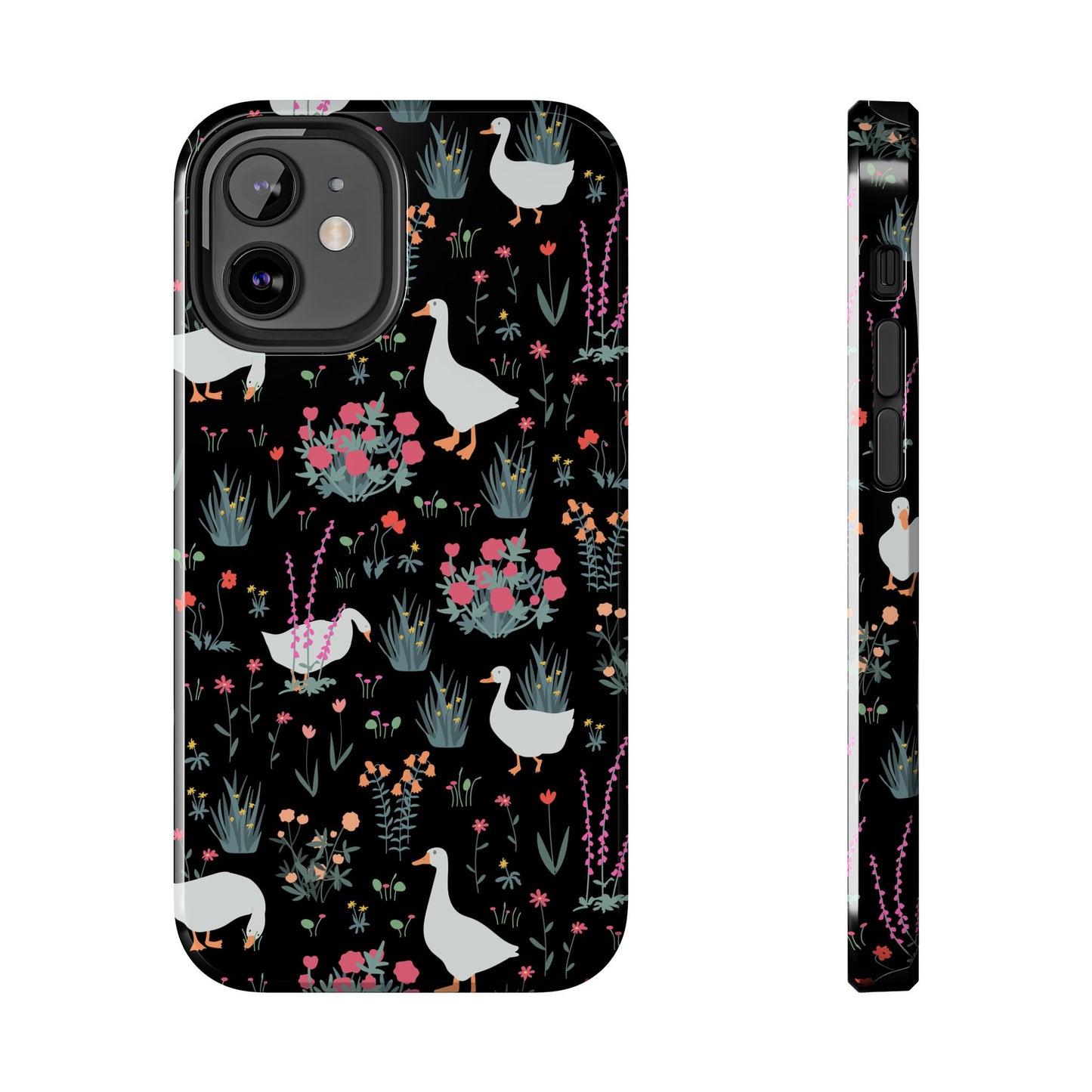 Whimsical Floral Duck Tough Phone Case - Stylish Protection for Your Device