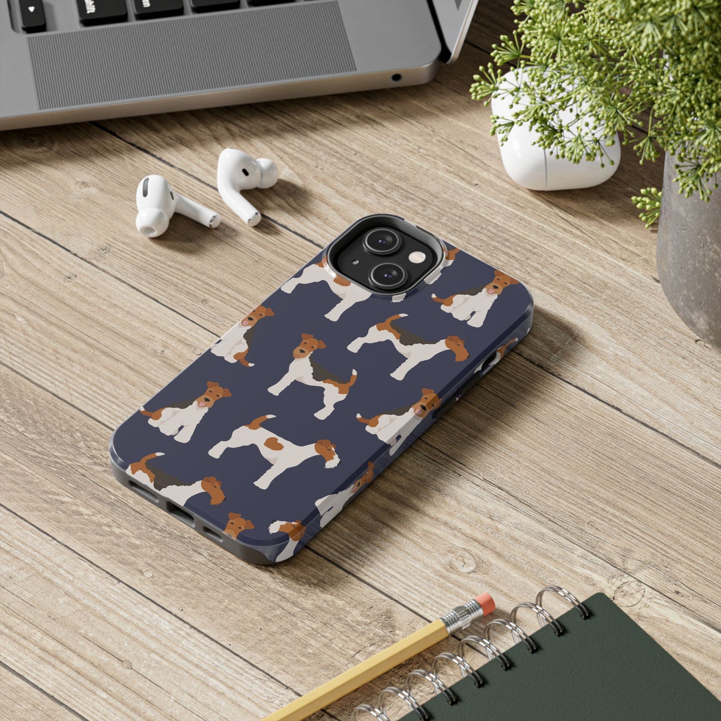 Tough Phone Cases with Adorable Fox Terrier in navy Design - Durable Pet Lover Accessory