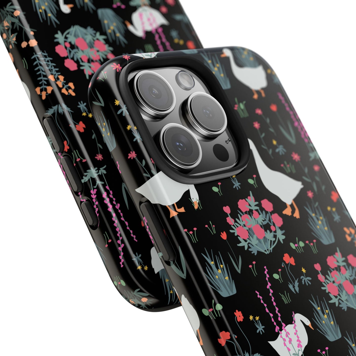 Whimsical Floral Duck Tough Phone Case - Stylish Protection for Your Device