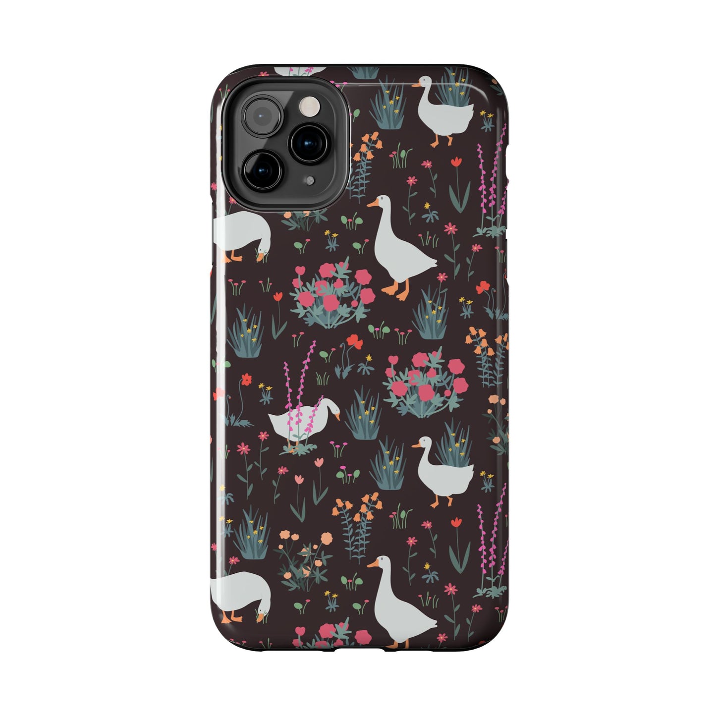 Whimsical Floral Goose Tough Phone Case - Stylish Protection for Nature Lovers