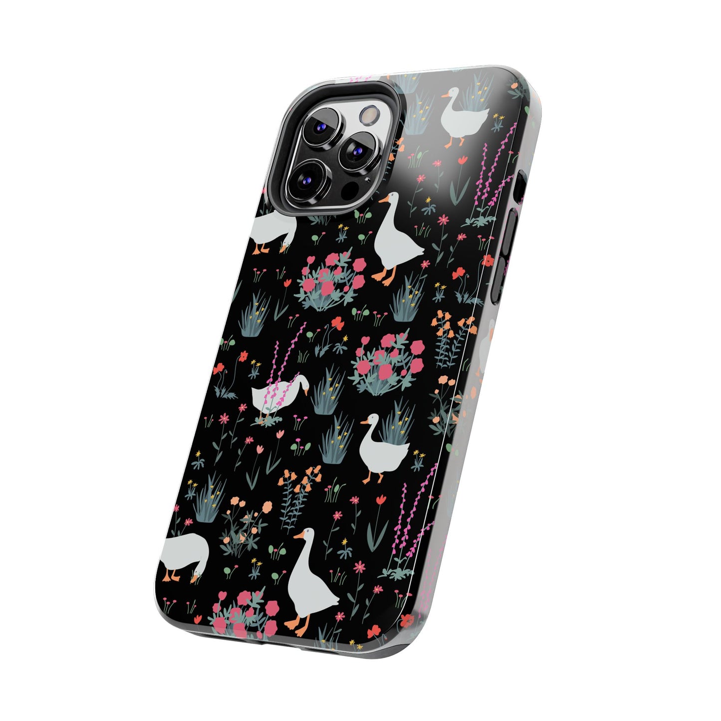 Whimsical Floral Duck Tough Phone Case - Stylish Protection for Your Device