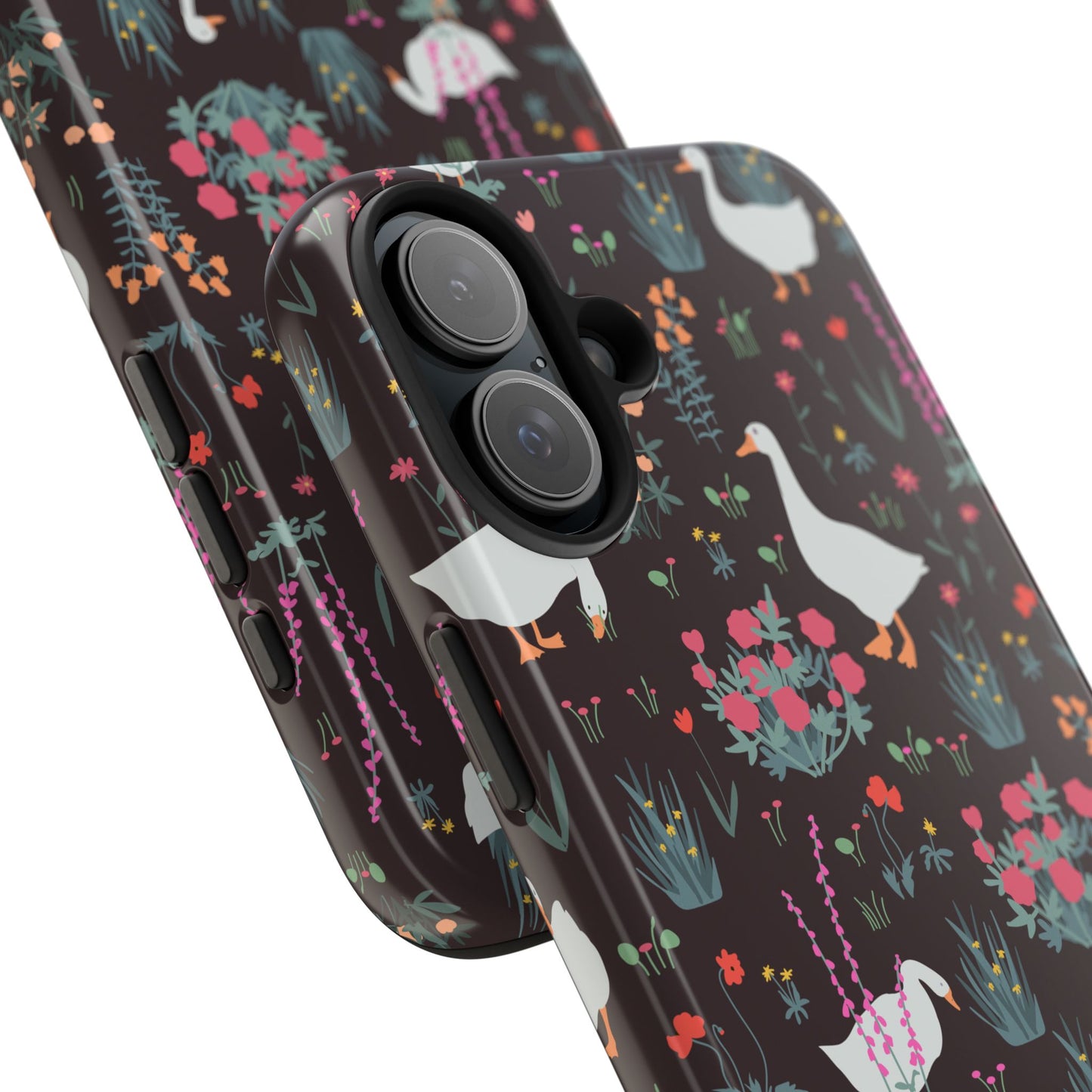 Whimsical Floral Goose Tough Phone Case - Stylish Protection for Nature Lovers