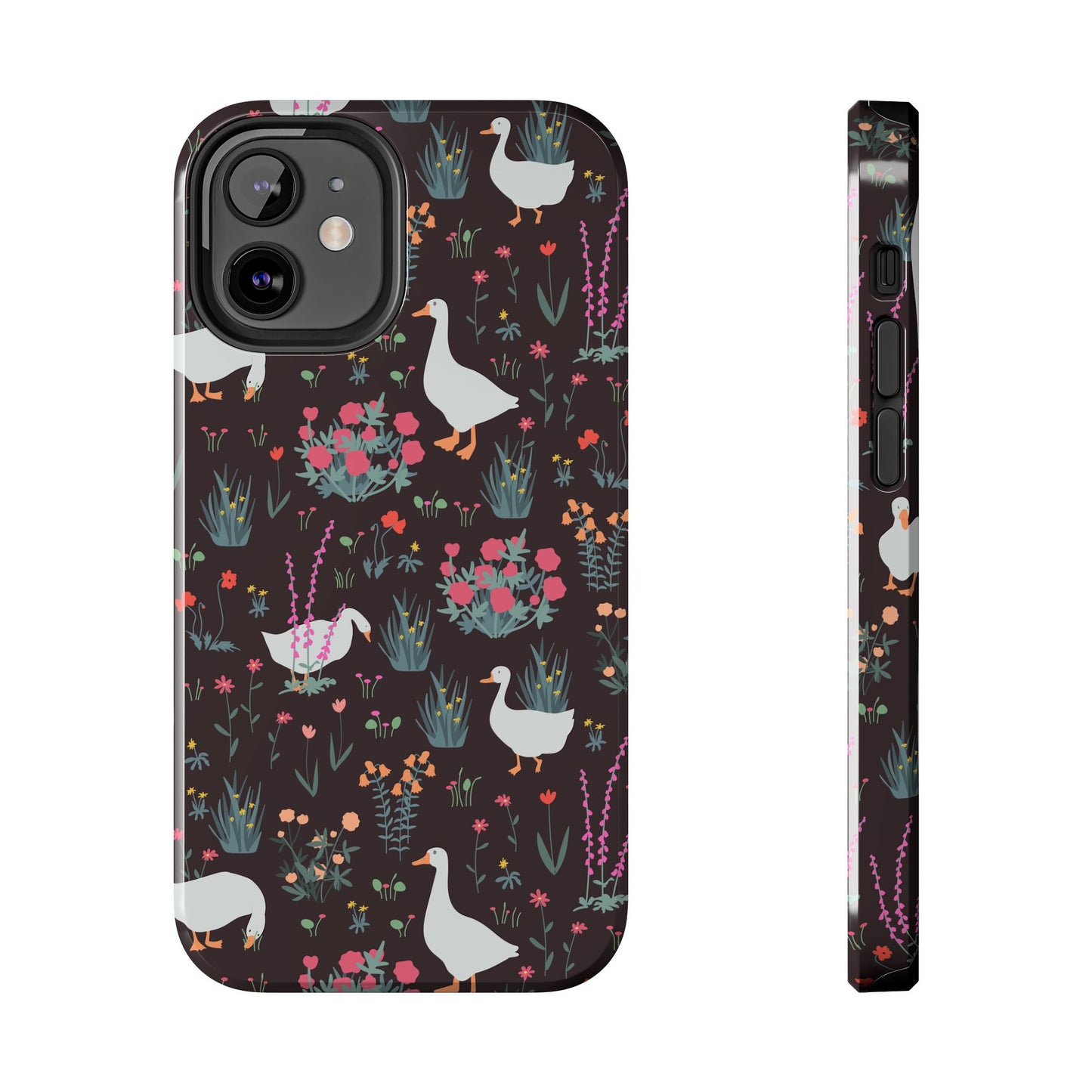 Whimsical Floral Goose Tough Phone Case - Stylish Protection for Nature Lovers