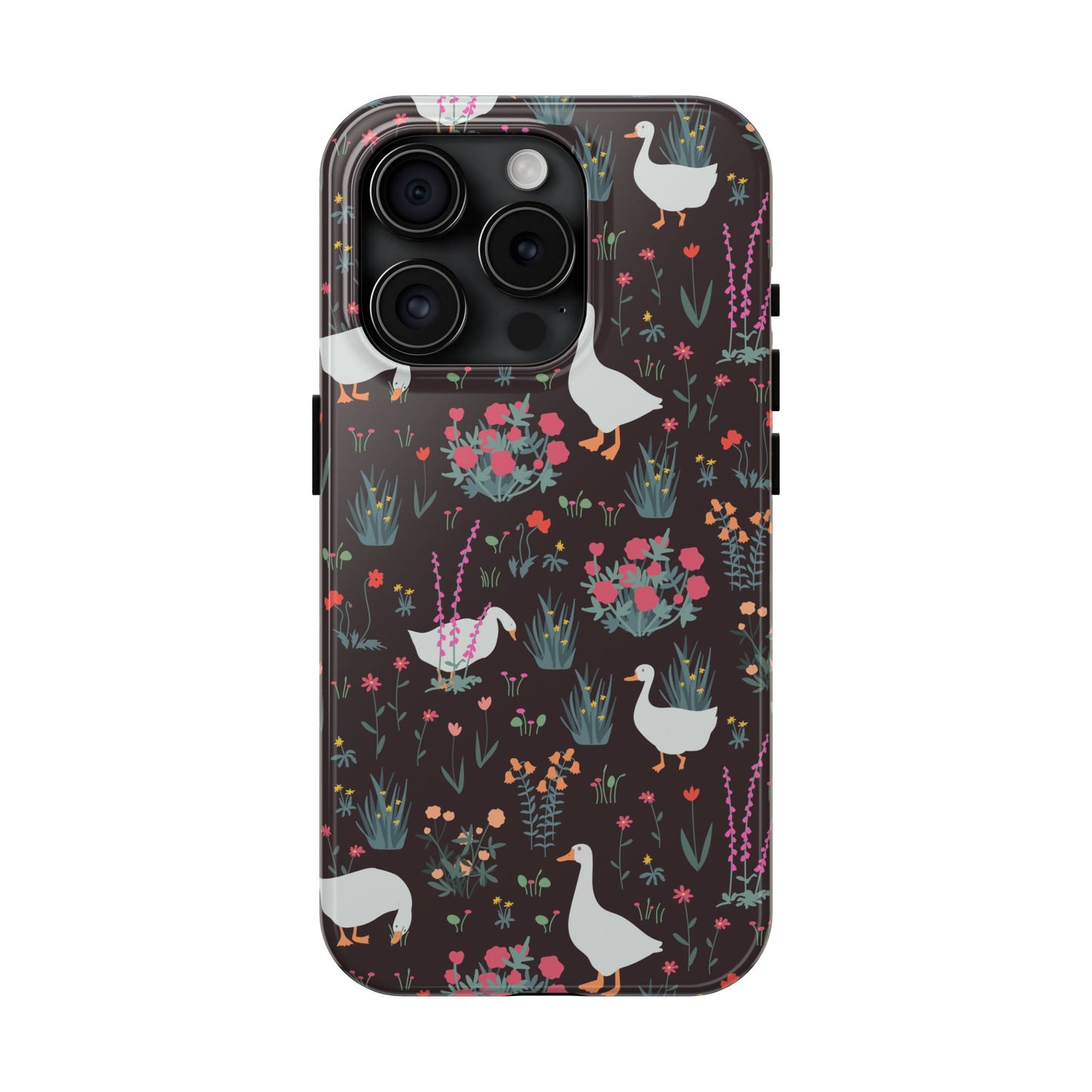 Whimsical Floral Goose Tough Phone Case - Stylish Protection for Nature Lovers